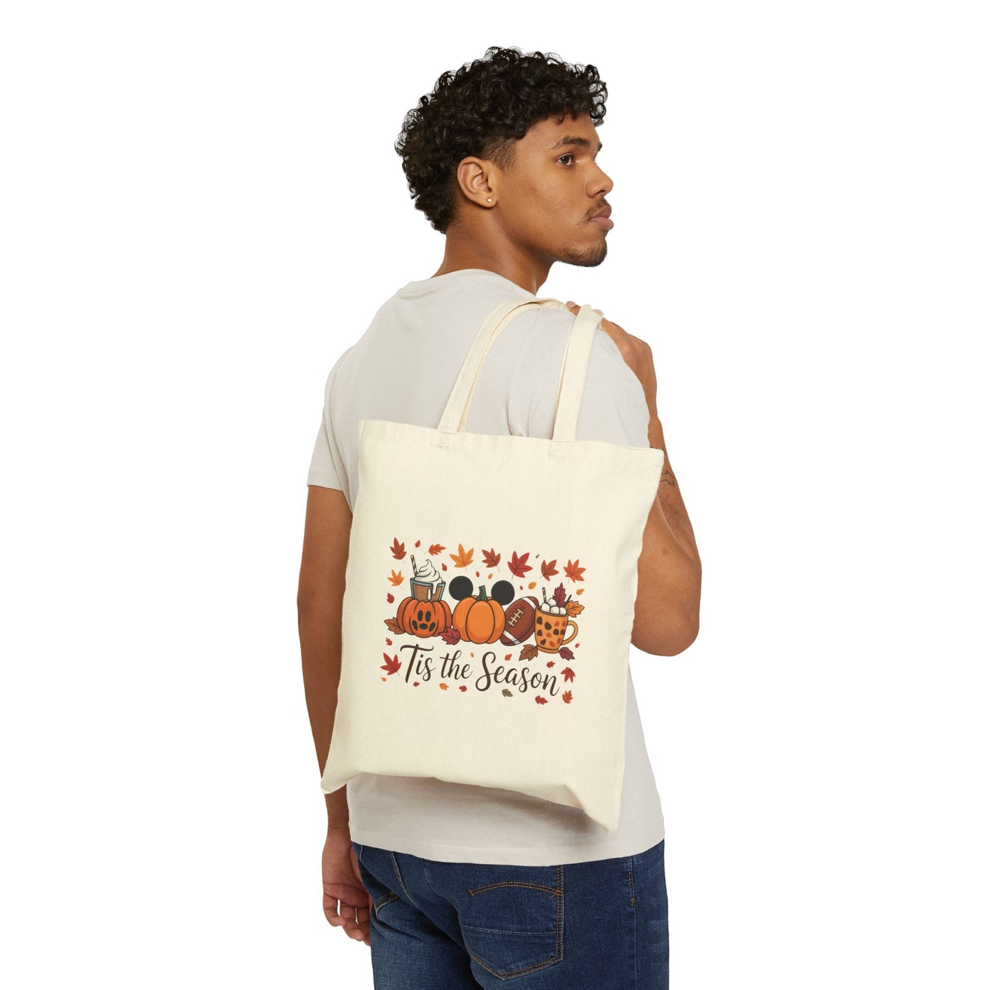 Fall Game Day Cotton Canvas Tote Bag, Football Coffee Shopping Beach Farmer Market Grocery, Custom Personalized Name Gift