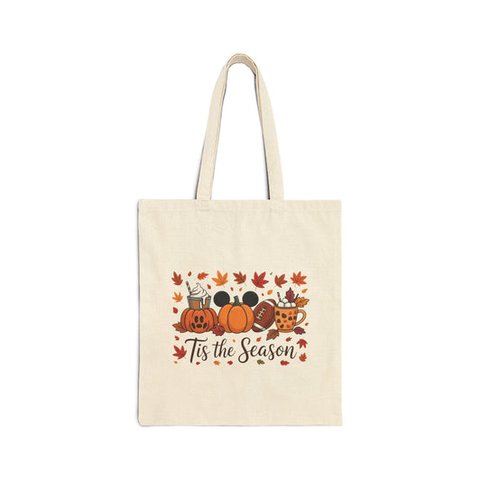 Fall Game Day Cotton Canvas Tote Bag, Football Coffee Shopping Beach Farmer Market Grocery, Custom Personalized Name Gift