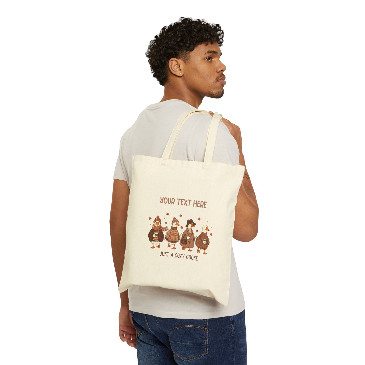 Autumn Cozy Goose Cotton Canvas Tote Bag - Custom Fall Handbag, Seasonal Shopping Bag, Eco-Friendly Grocery Tote, Personalized Autumn
