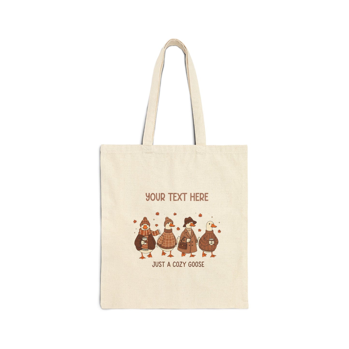 Autumn Cozy Goose Cotton Canvas Tote Bag - Custom Fall Handbag, Seasonal Shopping Bag, Eco-Friendly Grocery Tote, Personalized Autumn