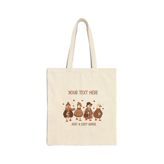 Autumn Cozy Goose Cotton Canvas Tote Bag - Custom Fall Handbag, Seasonal Shopping Bag, Eco-Friendly Grocery Tote, Personalized Autumn